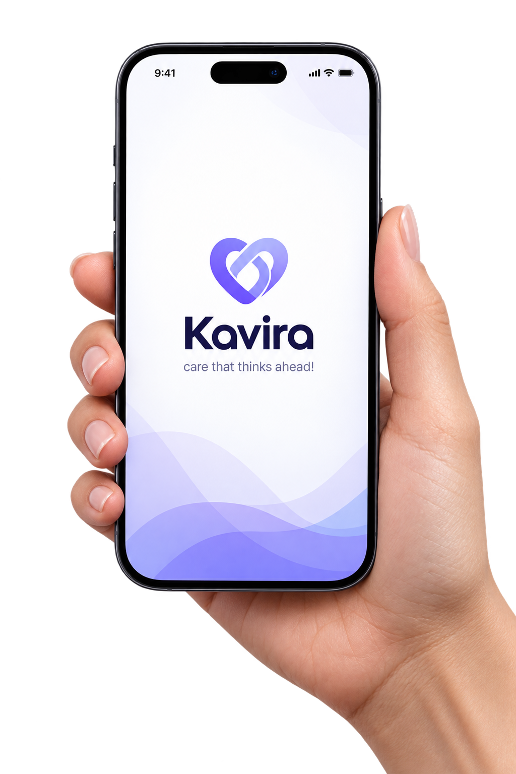 A hand holding the Kavira mobile app